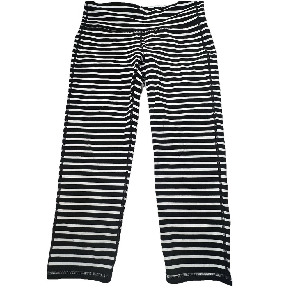ATHLETA Black and White Striped Chaturanga Capri Leggings Size Small